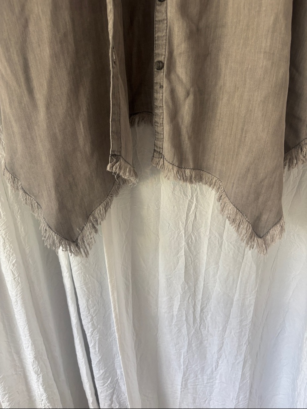 Thread & Supply Frayed-Hem Button Front Blouse in Gray - Picture 8 of 13